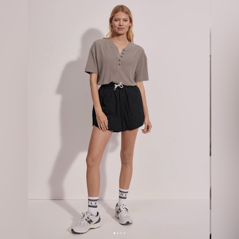 Varley Kasey Mock Placket Rib Tee XS Cinder